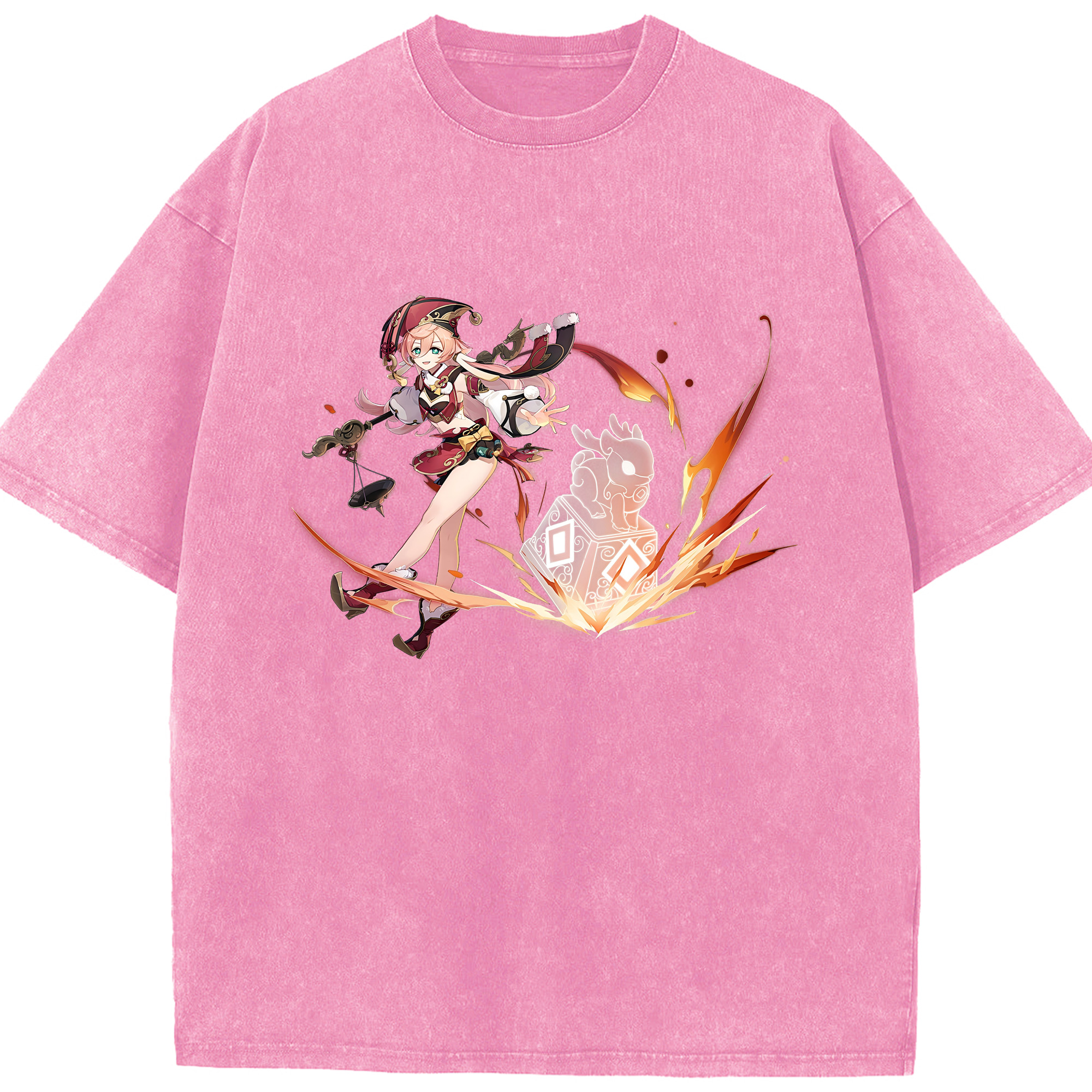 げんし神 ヤンフェイ genshin Yanfei 綿100% ヴィンテージ風 半袖Tシャツ（フロントプリント）